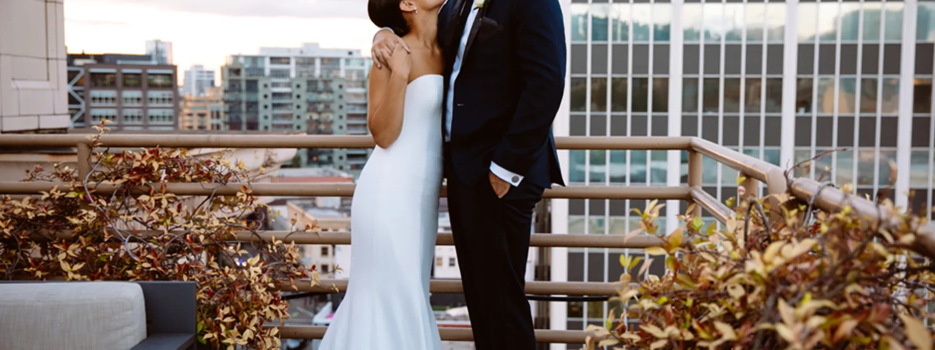 Portland skyline provided a beautiful backdrop for this newlywed couple at the Sentinel Hotel. 