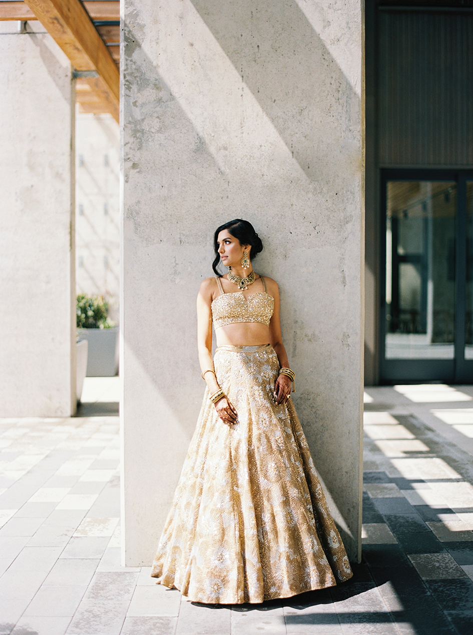 modern gold indian wedding dress